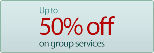 Receive up to 50% off group services